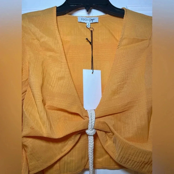 Vici X Caitlyn Woman’s Crop Top Size Medium Long Sleeve V Neck Rope Tie NEW - Picture 4 of 8